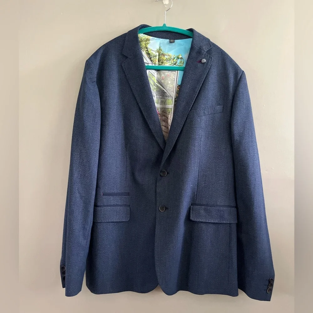 TED BAKER‎ Men's Sport Coat Blazer Navy Blue Satin Lining Size 6 (XXL)